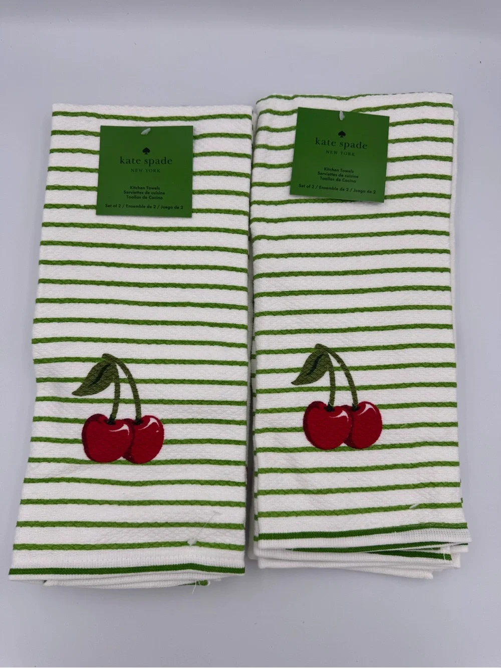 Kate Spade New York Cherry Kitchen Towels Set 4 Striped Polka‎ Dot NWT